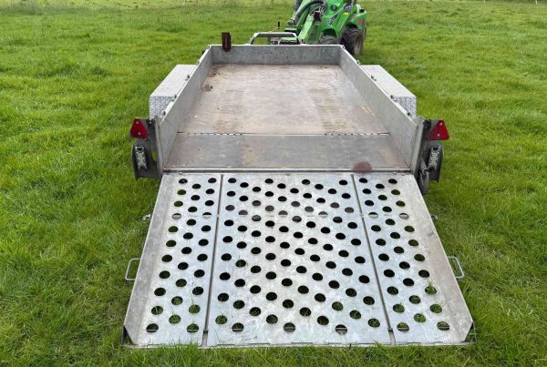 Cheshire Trailers | Horsebox Trailer Hire, Sales, Service, and Repairs | Ifor Williams Plant Trailer 10'x5'4" rear view ramp down